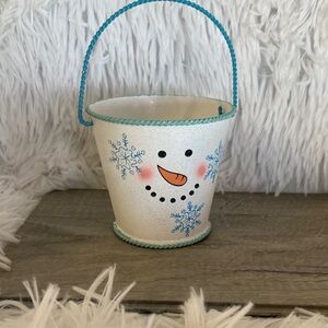 Festive Snowman Decorative Bucket - White and Blue